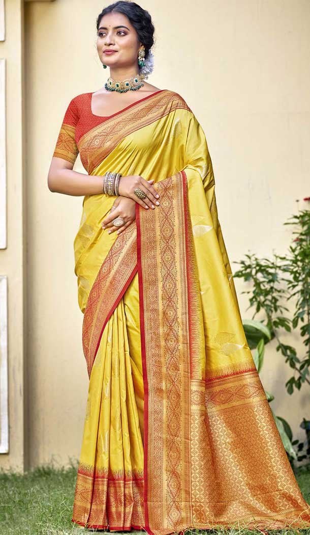 Art Silk Weaving Work Traditional Wear Saree In Light Yellow - 11425200774