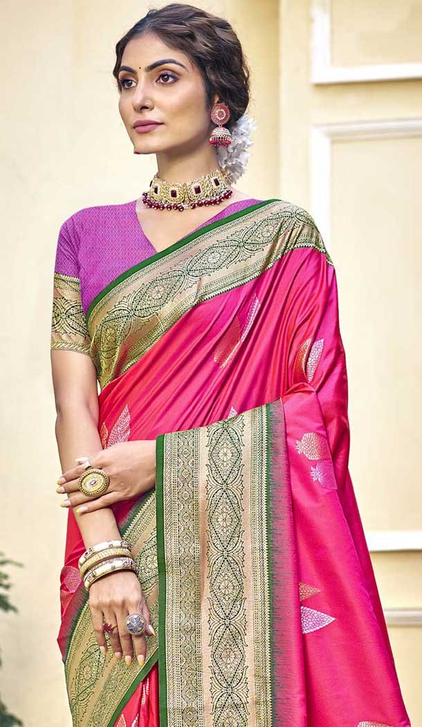 Art Silk Weaving Work Traditional Wear Saree In Rani Pink - 11425200775