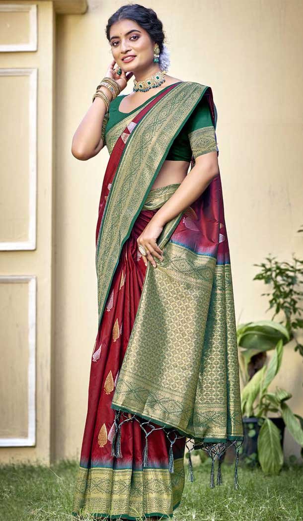 Art Silk Weaving Work Traditional Wear Saree In Maroon - 11425200776