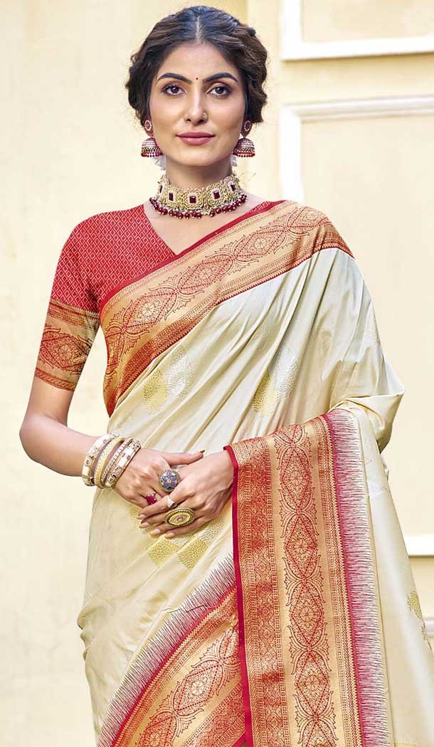 Art Silk Weaving Work Traditional Wear Saree In Off White - 11425200777