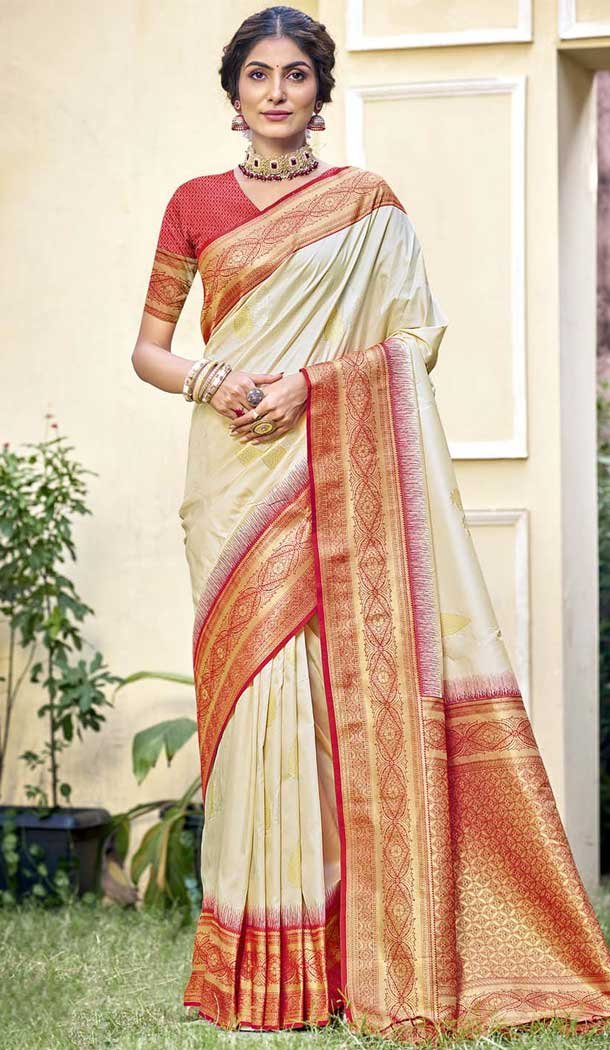 Art Silk Weaving Work Traditional Wear Saree In Off White - 11425200777