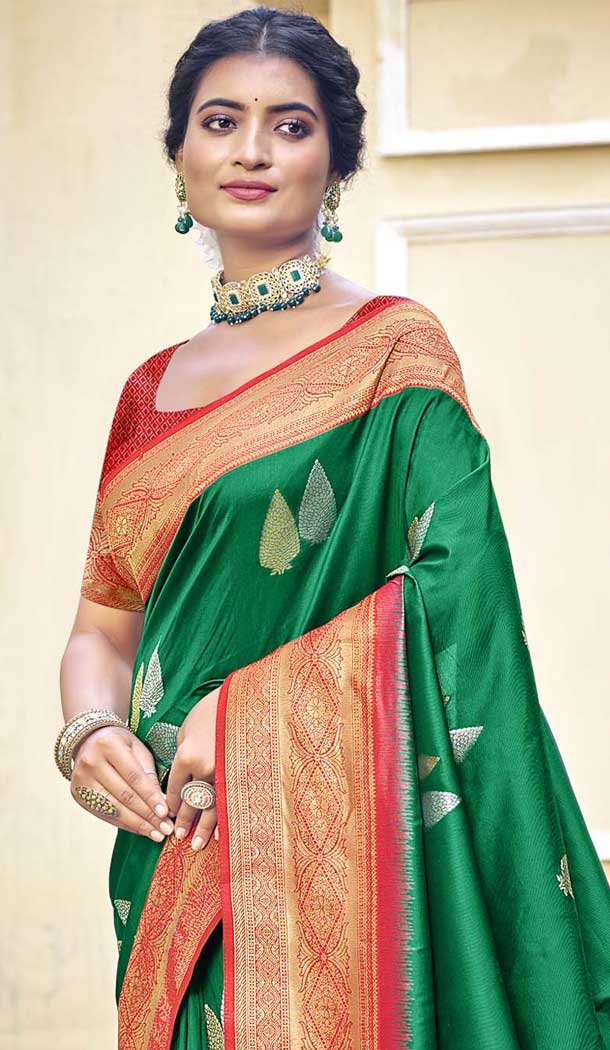 Art Silk Weaving Work Traditional Wear Saree In Dark Green - 11425200779