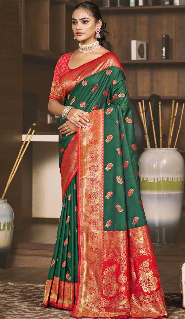 Dark Green Art Silk Zari Work Traditional Wear Saree - 11426200780