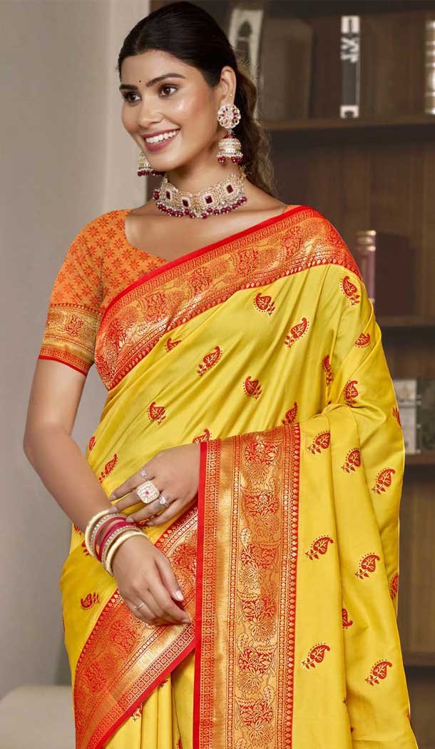 Yellow Art Silk Zari Work Traditional Wear Saree - 11426200781