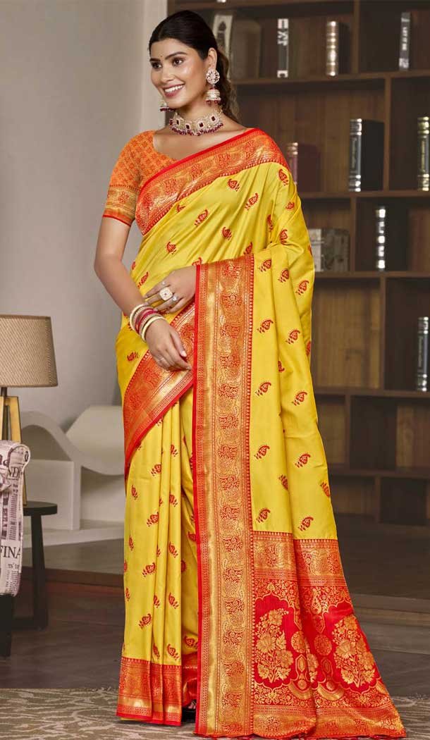 Yellow Art Silk Zari Work Traditional Wear Saree - 11426200781