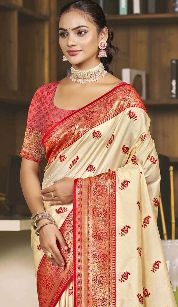 Off White Art Silk Zari Work Traditional Wear Saree - 11426200785