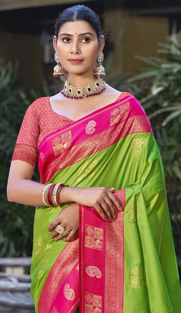 Art Silk Weaving Work Traditional Party Wear Saree In Green - 11427200786