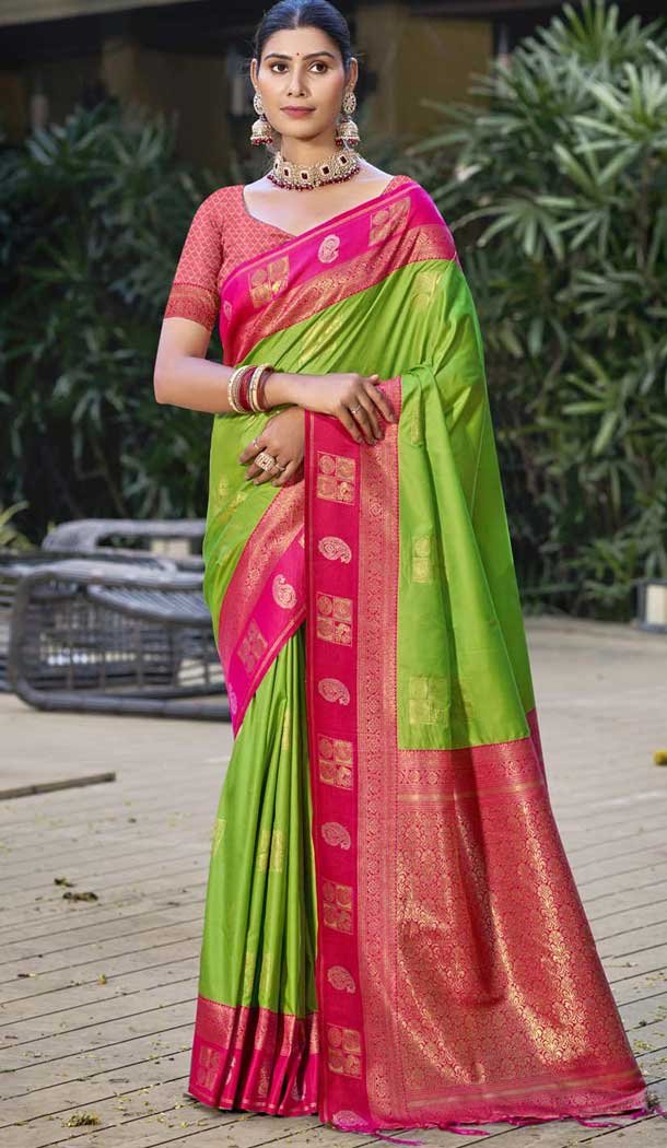 Art Silk Weaving Work Traditional Party Wear Saree In Green - 11427200786