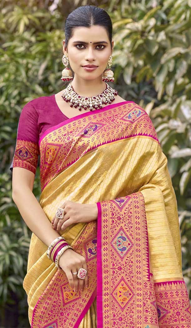 Yellow Art Silk Woven Work Designer Party Wear Saree - 11436200841