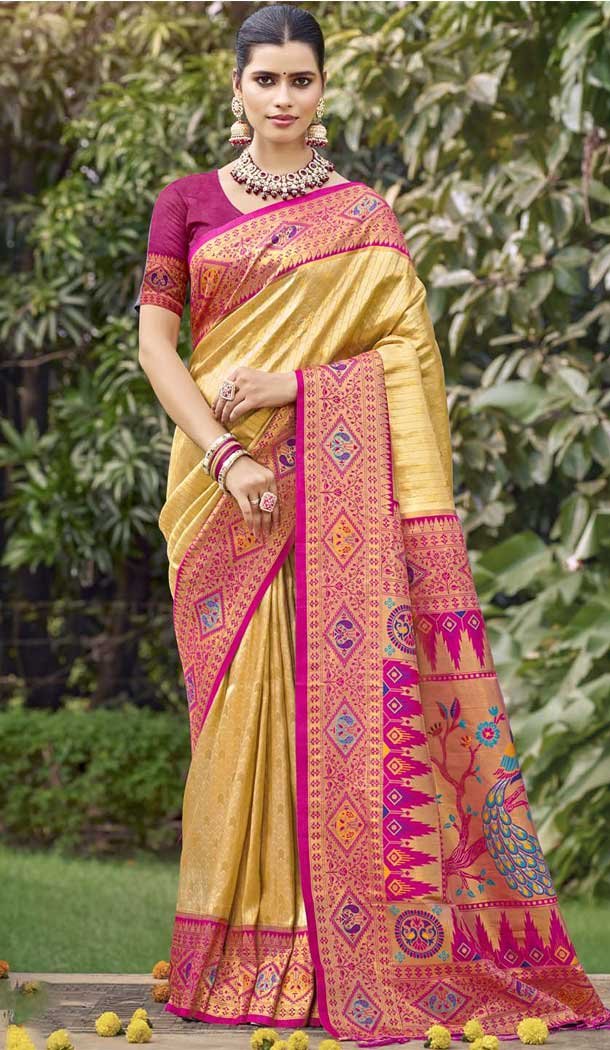 Yellow Art Silk Woven Work Designer Party Wear Saree - 11436200841
