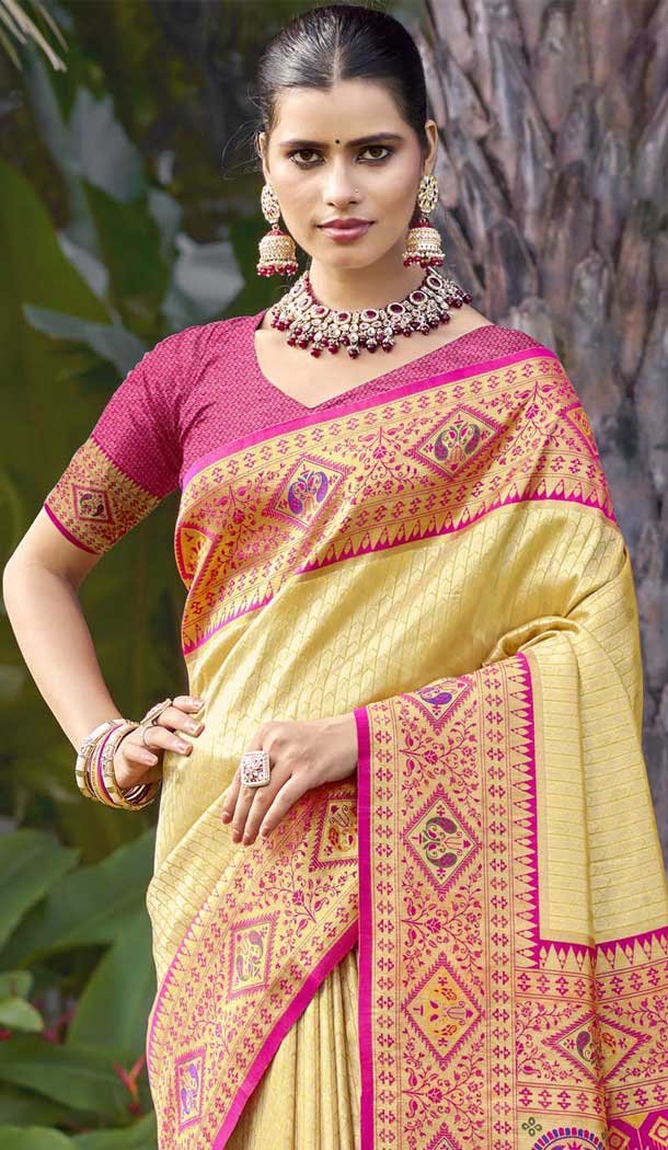 Pastel Yellow Art Silk Woven Work Designer Party Wear Saree - 11436200843