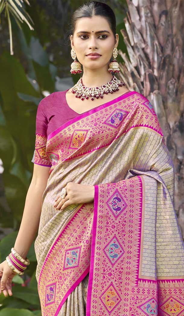 Grey Art Silk Woven Work Designer Party Wear Saree - 11436200845
