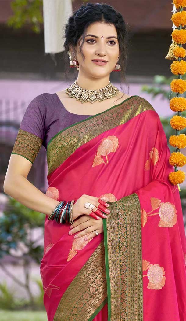 Art Silk Printed Party Wear Designer Saree In Rani Pink - 11437200846