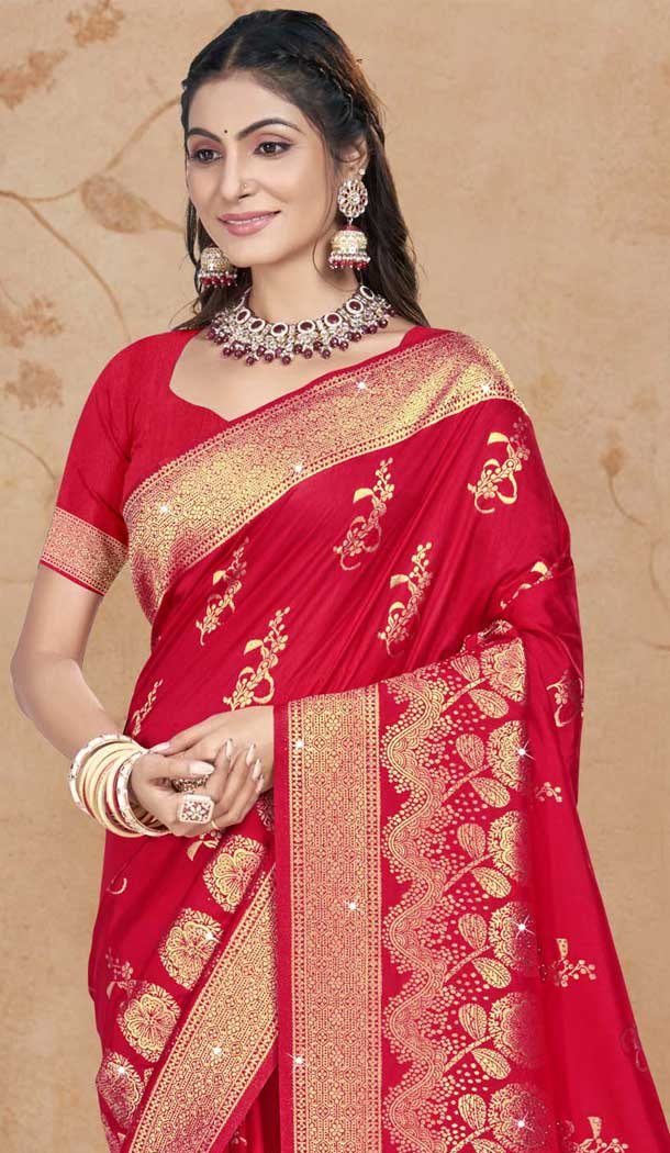 Red Art Silk Printed Designer Party wear Saree - 11415200708