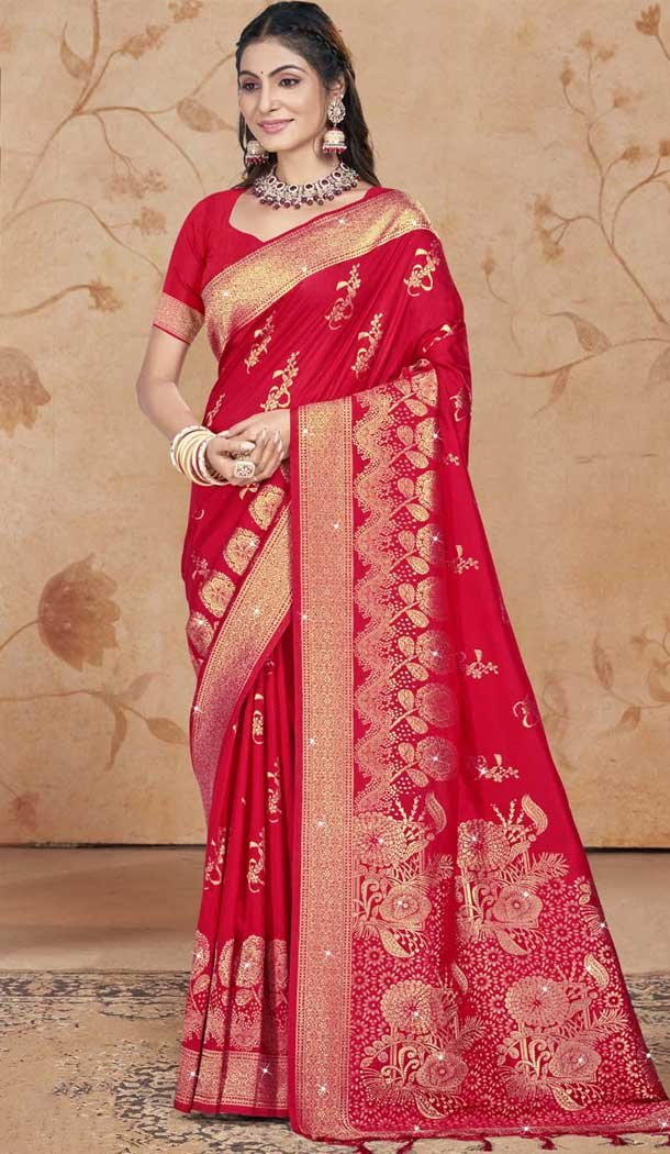 Red Art Silk Printed Designer Party wear Saree - 11415200708
