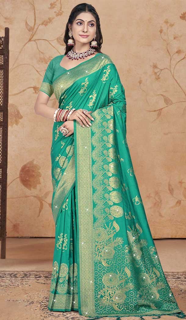 Sea Green Art Silk Printed Designer Party wear Saree - 11415200709