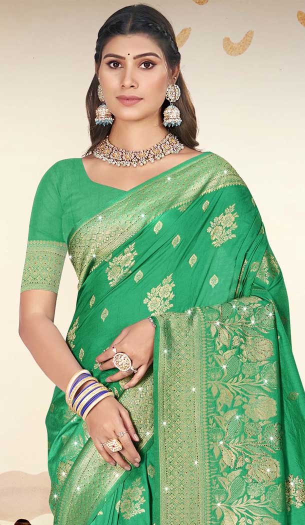 Art Silk Printed Party Wear Saree In Green - 11416200717