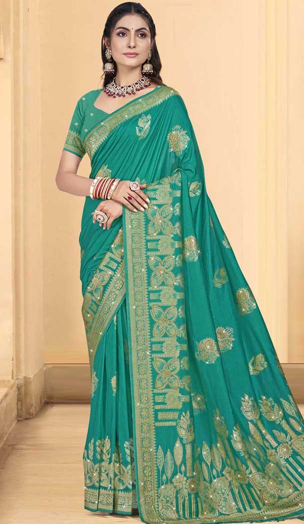 Art Silk Weaving Work Party Wear Designer Saree In Sea Green - 11418200728