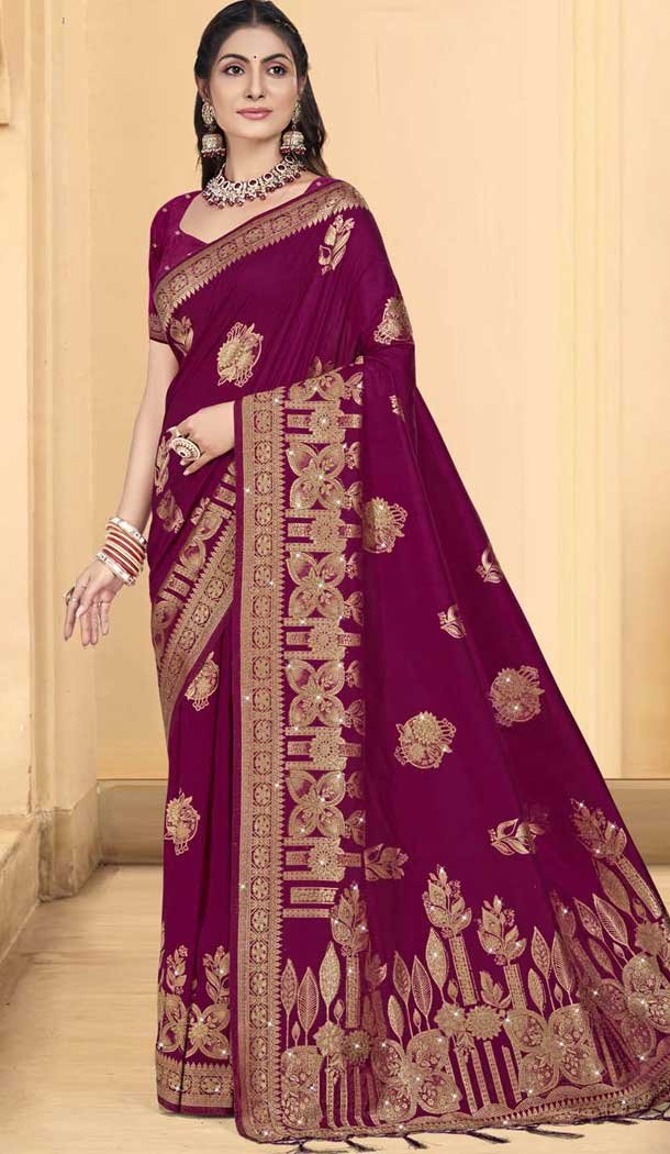 Art Silk Weaving Work Party Wear Designer Saree In Wine - 11418200729