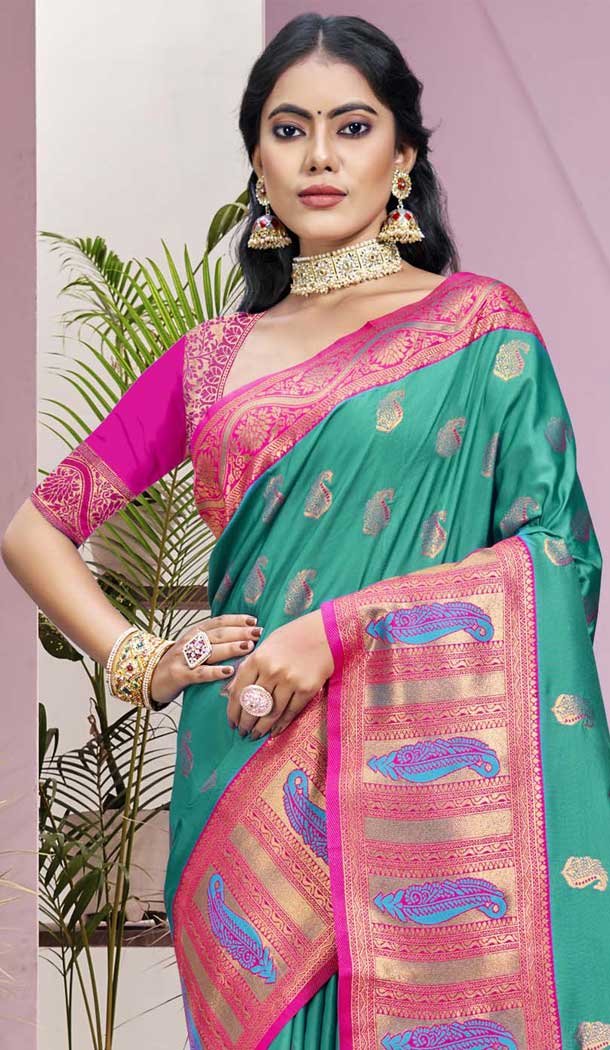 Sea Green Art Silk Weaving Work Party Wear Saree - 11460201003