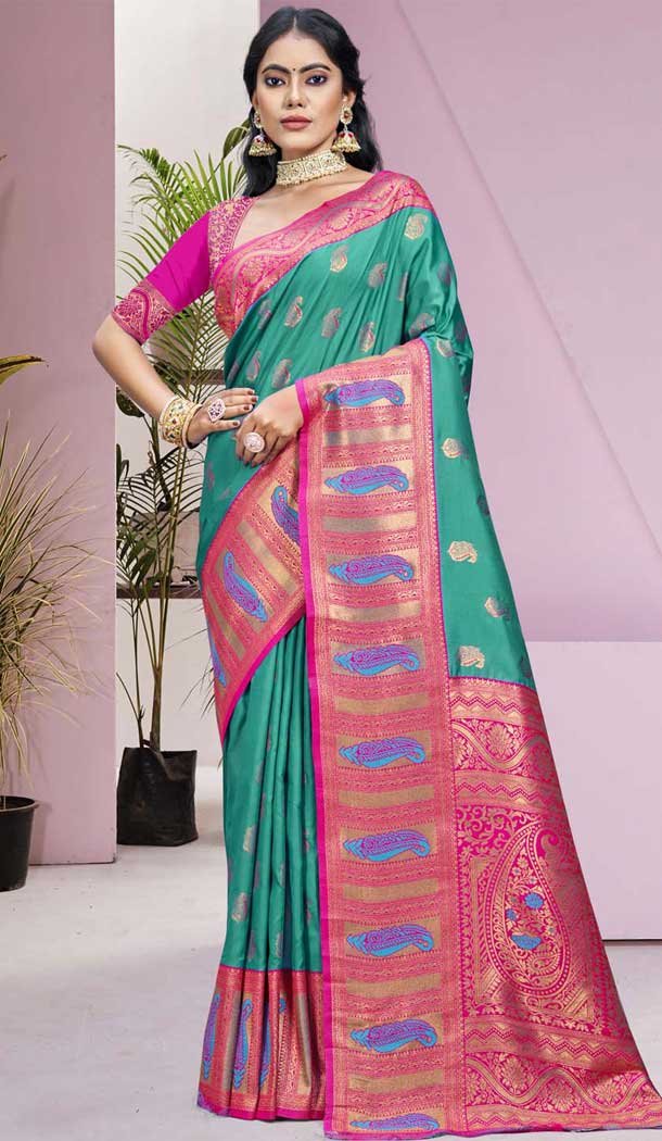 Sea Green Art Silk Weaving Work Party Wear Saree - 11460201003
