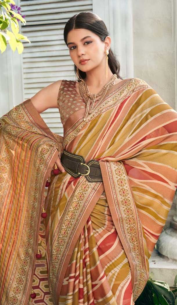 Georgette Printed Designer Party Wear Saree In Multi Color - 11538201560