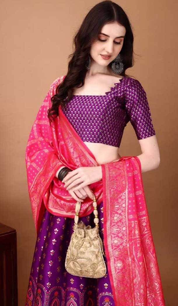 Purple Silk Jacquard Work Casual Party Wear Lehenga Choli  - 11564201700