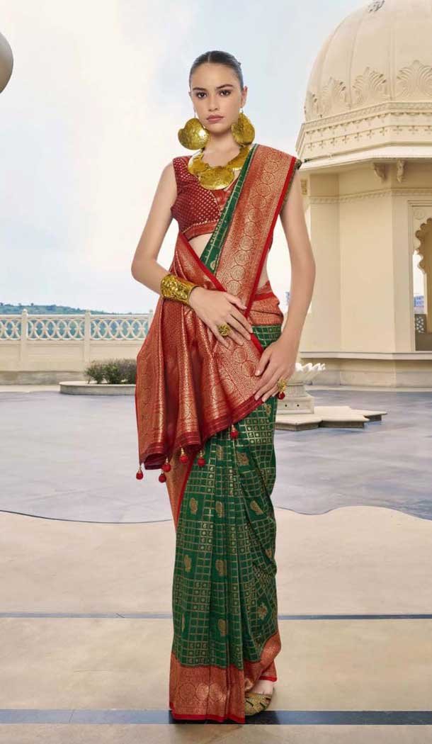 Banarasi Silk Weaving Work Party Wear Saree In Green - 11576201770