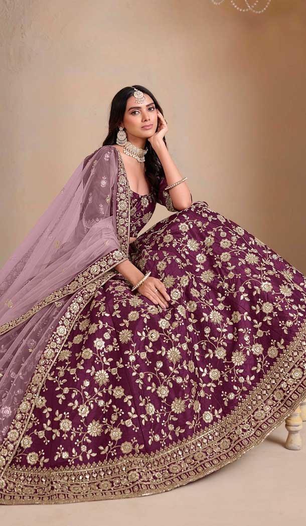 Art Silk Embroidered Designer Wear Lehenga Choli In Burgundy - 11616202173