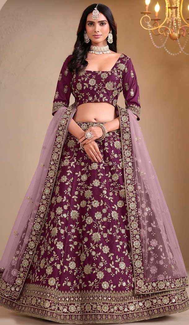 Art Silk Embroidered Designer Wear Lehenga Choli In Burgundy - 11616202173