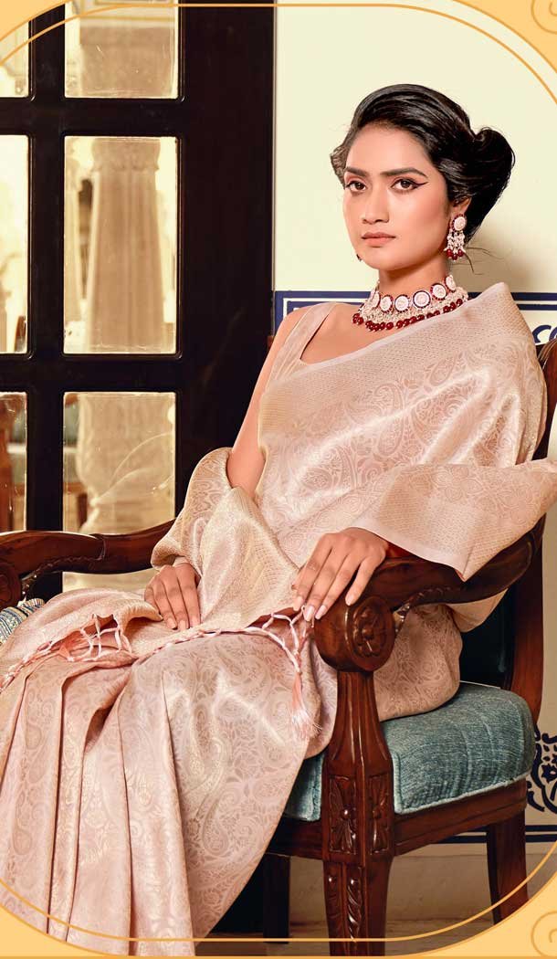 Pastel Pink Kanchivaram Silk Zari Weaving Work Party Wear Saree - 11626202211