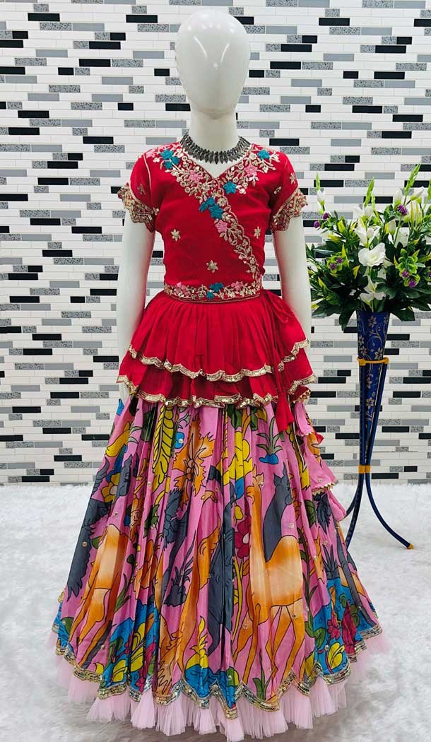 Chinon Silk Embroidery Work Party Wear Kids Lehenga Choli In Multi Color - 11668202436
