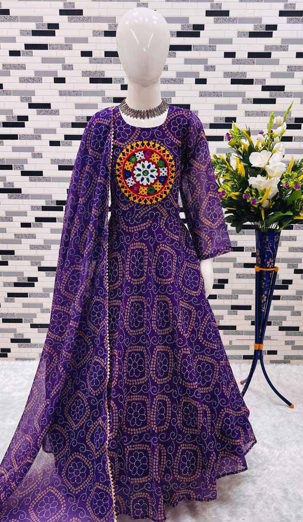 Fox Georgette Digital Printed Party Wear Kids Wear Gown In Purple - 11669202443
