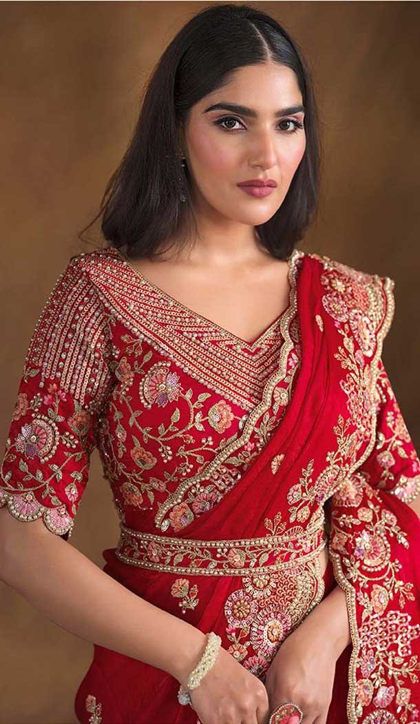 Maroon Two Tone Satin Silk Stone Work Wedding Wear Saree - 11601202072