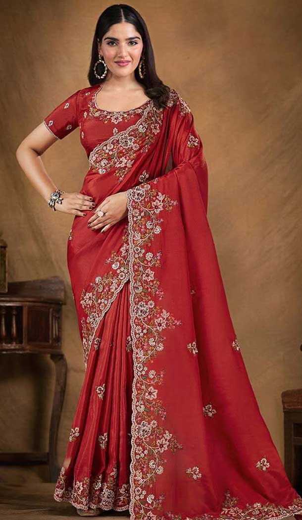 Maroon Uppada Silk Stone Work Wedding Wear Saree - 11601202076