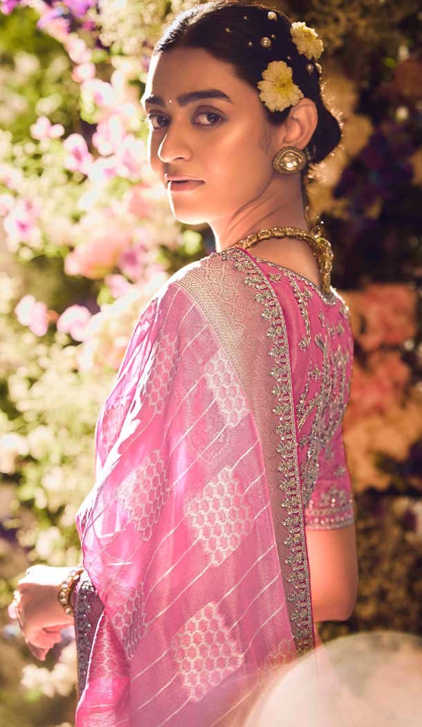 Banarasi Zari Tissue Weaving Work Designer Wear Saree In Pink - 11603202092