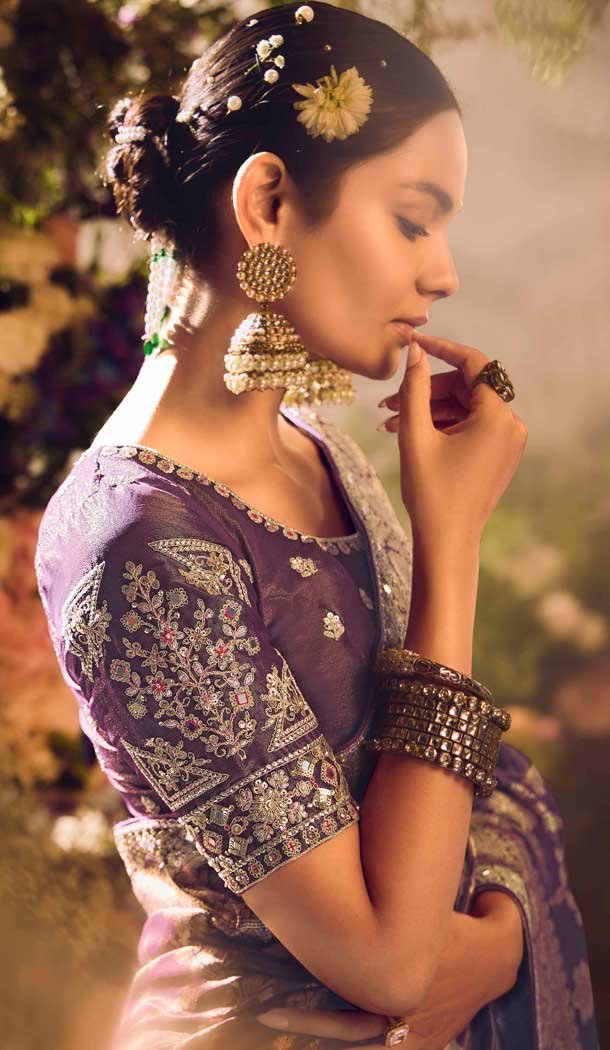 Banarasi Zari Tissue Weaving Work Designer Wear Saree In Purple - 11603202094