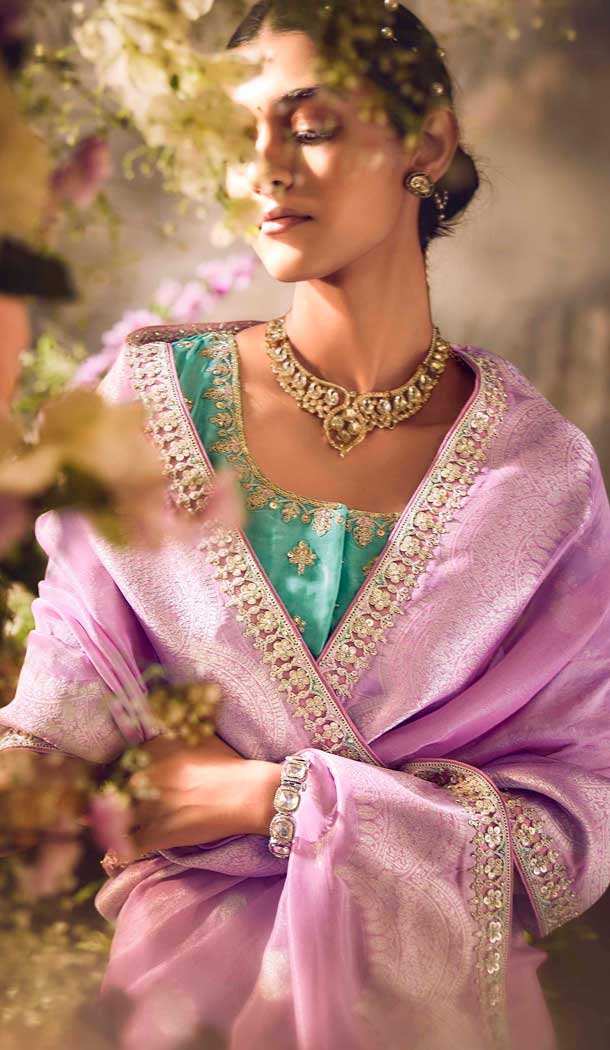 Banarasi Zari Tissue Weaving Work Designer Wear Saree In Light Lavender - 11603202095