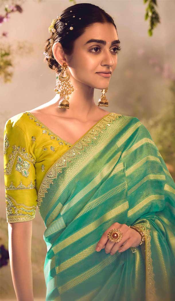 Banarasi Zari Tissue Weaving Work Designer Wear Saree In Rama Green - 11603202096