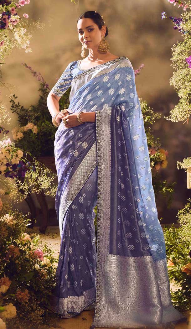 Banarasi Zari Tissue Weaving Work Designer Wear Saree In Grey - 11603202097