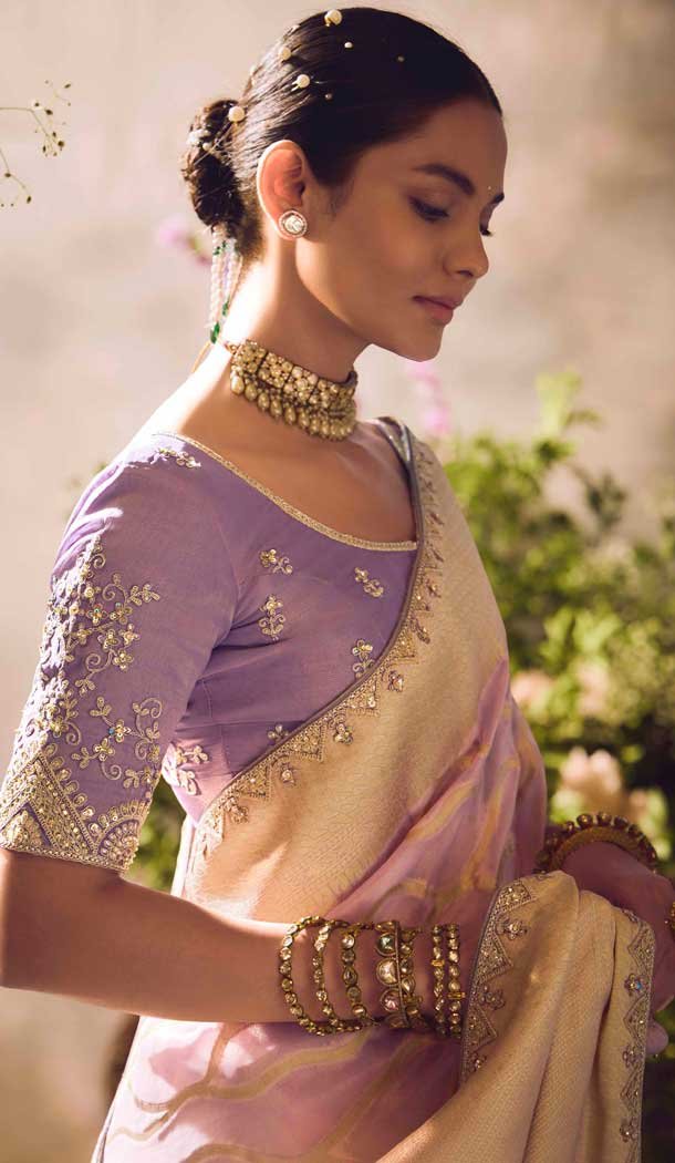 Light Lavender Banarasi Zari Tissue Weaving Work Designer Wear Saree - 11603202098