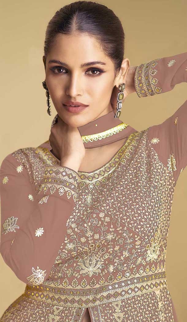Pink Georgette Zari Work Wedding Wear Anarkali Suit - 11674202464