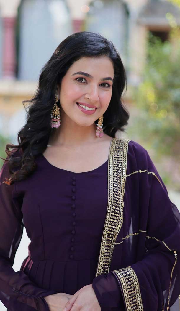 Wine Faux Blooming Zari Work Party Wear Gown With Dupatta - 11713202677