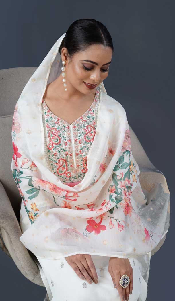 Silk Sequins Work Pakistani Style Salwar Suit In White - 11728202780