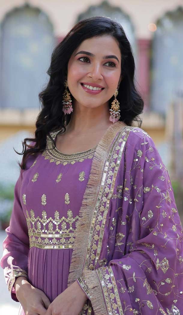 Onion Star Georgette Zari Work Party Wear Gown With Dupatta - 11730202798