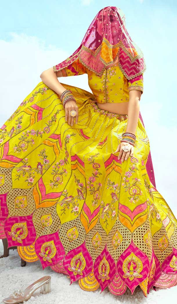 Silk Embroidery Stone Work Wedding Wear Lehenga Choli in Yellow -1550066146614