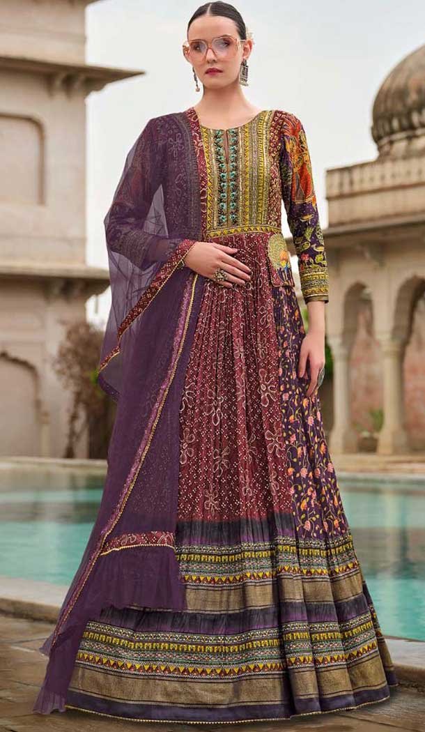 Muti Color Silk Printed Party Wear Readymade Designer Gown With Dupatta - 11738202835