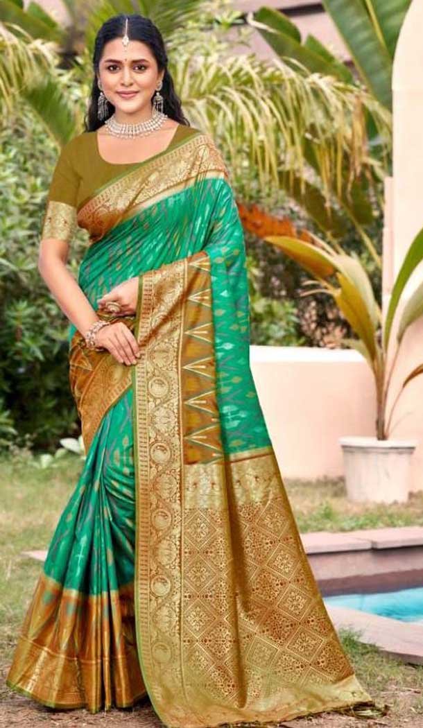 Rama Green Silk Weaving Work Traditional Wear Saree - 11741202858