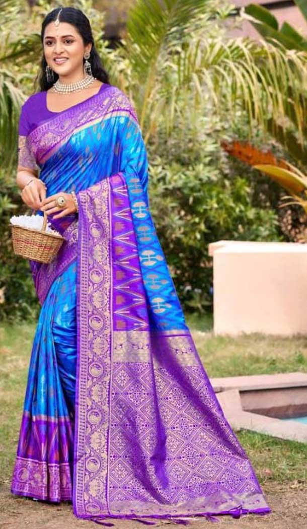 Sky Blue Silk Weaving Work Traditional Wear Saree - 11741202862
