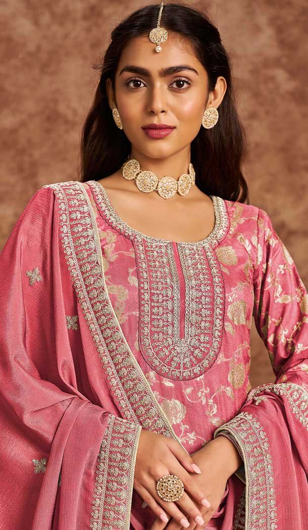 Dola Silk Sequins Work Pakistani Style Salwar Kameez In Light Pink - 116612202395
